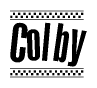 The clipart image displays the text Colby in a bold, stylized font. It is enclosed in a rectangular border with a checkerboard pattern running below and above the text, similar to a finish line in racing. 