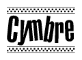 The image contains the text Cymbre in a bold, stylized font, with a checkered flag pattern bordering the top and bottom of the text.