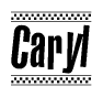 The clipart image displays the text Caryl in a bold, stylized font. It is enclosed in a rectangular border with a checkerboard pattern running below and above the text, similar to a finish line in racing. 