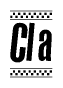 The clipart image displays the text Cla in a bold, stylized font. It is enclosed in a rectangular border with a checkerboard pattern running below and above the text, similar to a finish line in racing. 