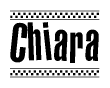 The image contains the text Chiara in a bold, stylized font, with a checkered flag pattern bordering the top and bottom of the text.