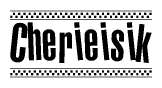The image contains the text Cherieisik in a bold, stylized font, with a checkered flag pattern bordering the top and bottom of the text.