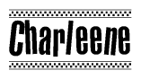 The clipart image displays the text Charleene in a bold, stylized font. It is enclosed in a rectangular border with a checkerboard pattern running below and above the text, similar to a finish line in racing. 