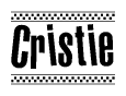 The clipart image displays the text Cristie in a bold, stylized font. It is enclosed in a rectangular border with a checkerboard pattern running below and above the text, similar to a finish line in racing. 
