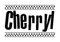 The clipart image displays the text Cherryl in a bold, stylized font. It is enclosed in a rectangular border with a checkerboard pattern running below and above the text, similar to a finish line in racing. 