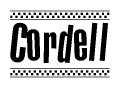The image contains the text Cordell in a bold, stylized font, with a checkered flag pattern bordering the top and bottom of the text.