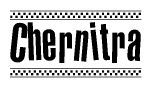 The clipart image displays the text Chernitra in a bold, stylized font. It is enclosed in a rectangular border with a checkerboard pattern running below and above the text, similar to a finish line in racing. 