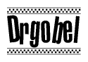The image contains the text Drgobel in a bold, stylized font, with a checkered flag pattern bordering the top and bottom of the text.