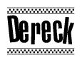 The clipart image displays the text Dereck in a bold, stylized font. It is enclosed in a rectangular border with a checkerboard pattern running below and above the text, similar to a finish line in racing. 