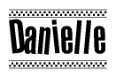 The clipart image displays the text Danielle in a bold, stylized font. It is enclosed in a rectangular border with a checkerboard pattern running below and above the text, similar to a finish line in racing. 