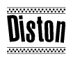 The clipart image displays the text Diston in a bold, stylized font. It is enclosed in a rectangular border with a checkerboard pattern running below and above the text, similar to a finish line in racing. 