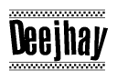 The clipart image displays the text Deejhay in a bold, stylized font. It is enclosed in a rectangular border with a checkerboard pattern running below and above the text, similar to a finish line in racing. 