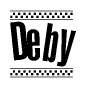The clipart image displays the text Deby in a bold, stylized font. It is enclosed in a rectangular border with a checkerboard pattern running below and above the text, similar to a finish line in racing. 