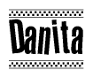 The clipart image displays the text Danita in a bold, stylized font. It is enclosed in a rectangular border with a checkerboard pattern running below and above the text, similar to a finish line in racing. 