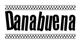 The image contains the text Danabuena in a bold, stylized font, with a checkered flag pattern bordering the top and bottom of the text.