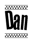 The clipart image displays the text Dan in a bold, stylized font. It is enclosed in a rectangular border with a checkerboard pattern running below and above the text, similar to a finish line in racing. 