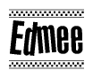 The image contains the text Edmee in a bold, stylized font, with a checkered flag pattern bordering the top and bottom of the text.