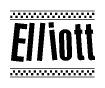 The image contains the text Elliott in a bold, stylized font, with a checkered flag pattern bordering the top and bottom of the text.
