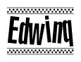The image contains the text Edwinq in a bold, stylized font, with a checkered flag pattern bordering the top and bottom of the text.