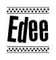The clipart image displays the text Edee in a bold, stylized font. It is enclosed in a rectangular border with a checkerboard pattern running below and above the text, similar to a finish line in racing. 