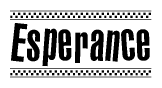 The image contains the text Esperance in a bold, stylized font, with a checkered flag pattern bordering the top and bottom of the text.