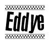 The image contains the text Eddye in a bold, stylized font, with a checkered flag pattern bordering the top and bottom of the text.