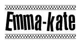 The clipart image displays the text Emma-kate in a bold, stylized font. It is enclosed in a rectangular border with a checkerboard pattern running below and above the text, similar to a finish line in racing. 