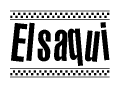 The image contains the text Elsaqui in a bold, stylized font, with a checkered flag pattern bordering the top and bottom of the text.