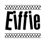 The clipart image displays the text Eiffie in a bold, stylized font. It is enclosed in a rectangular border with a checkerboard pattern running below and above the text, similar to a finish line in racing. 