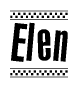 The image contains the text Elen in a bold, stylized font, with a checkered flag pattern bordering the top and bottom of the text.