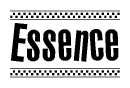 The clipart image displays the text Essence in a bold, stylized font. It is enclosed in a rectangular border with a checkerboard pattern running below and above the text, similar to a finish line in racing. 