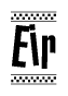 The image contains the text Eir in a bold, stylized font, with a checkered flag pattern bordering the top and bottom of the text.