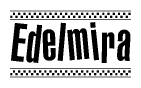 The clipart image displays the text Edelmira in a bold, stylized font. It is enclosed in a rectangular border with a checkerboard pattern running below and above the text, similar to a finish line in racing. 