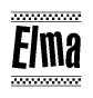 The image contains the text Elma in a bold, stylized font, with a checkered flag pattern bordering the top and bottom of the text.