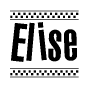 The image contains the text Elise in a bold, stylized font, with a checkered flag pattern bordering the top and bottom of the text.