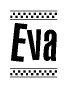 The clipart image displays the text Eva in a bold, stylized font. It is enclosed in a rectangular border with a checkerboard pattern running below and above the text, similar to a finish line in racing. 