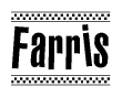 The clipart image displays the text Farris in a bold, stylized font. It is enclosed in a rectangular border with a checkerboard pattern running below and above the text, similar to a finish line in racing. 