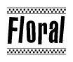 The image contains the text Floral in a bold, stylized font, with a checkered flag pattern bordering the top and bottom of the text.