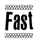 The image is a black and white clipart of the text Fast in a bold, italicized font. The text is bordered by a dotted line on the top and bottom, and there are checkered flags positioned at both ends of the text, usually associated with racing or finishing lines.