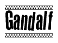 The clipart image displays the text Gandalf in a bold, stylized font. It is enclosed in a rectangular border with a checkerboard pattern running below and above the text, similar to a finish line in racing. 