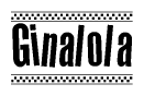 The clipart image displays the text Ginalola in a bold, stylized font. It is enclosed in a rectangular border with a checkerboard pattern running below and above the text, similar to a finish line in racing. 