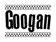The clipart image displays the text Googan in a bold, stylized font. It is enclosed in a rectangular border with a checkerboard pattern running below and above the text, similar to a finish line in racing. 