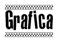 The clipart image displays the text Grafica in a bold, stylized font. It is enclosed in a rectangular border with a checkerboard pattern running below and above the text, similar to a finish line in racing. 