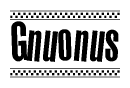 The image contains the text Gnuonus in a bold, stylized font, with a checkered flag pattern bordering the top and bottom of the text.