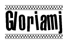 The clipart image displays the text Gloriamj in a bold, stylized font. It is enclosed in a rectangular border with a checkerboard pattern running below and above the text, similar to a finish line in racing. 
