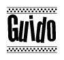 The image contains the text Guido in a bold, stylized font, with a checkered flag pattern bordering the top and bottom of the text.