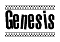 The clipart image displays the text Genesis in a bold, stylized font. It is enclosed in a rectangular border with a checkerboard pattern running below and above the text, similar to a finish line in racing. 