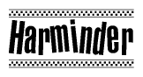 The clipart image displays the text Harminder in a bold, stylized font. It is enclosed in a rectangular border with a checkerboard pattern running below and above the text, similar to a finish line in racing. 