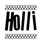 The clipart image displays the text Holli in a bold, stylized font. It is enclosed in a rectangular border with a checkerboard pattern running below and above the text, similar to a finish line in racing. 