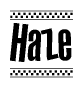 The clipart image displays the text Haze in a bold, stylized font. It is enclosed in a rectangular border with a checkerboard pattern running below and above the text, similar to a finish line in racing. 